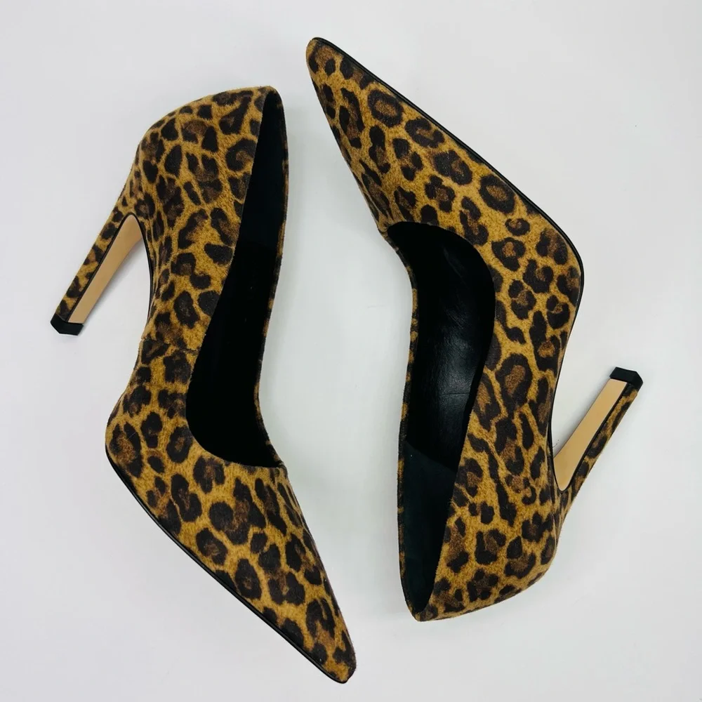 NWOT Good American Leopard Print Suede Leather Pump size 4
